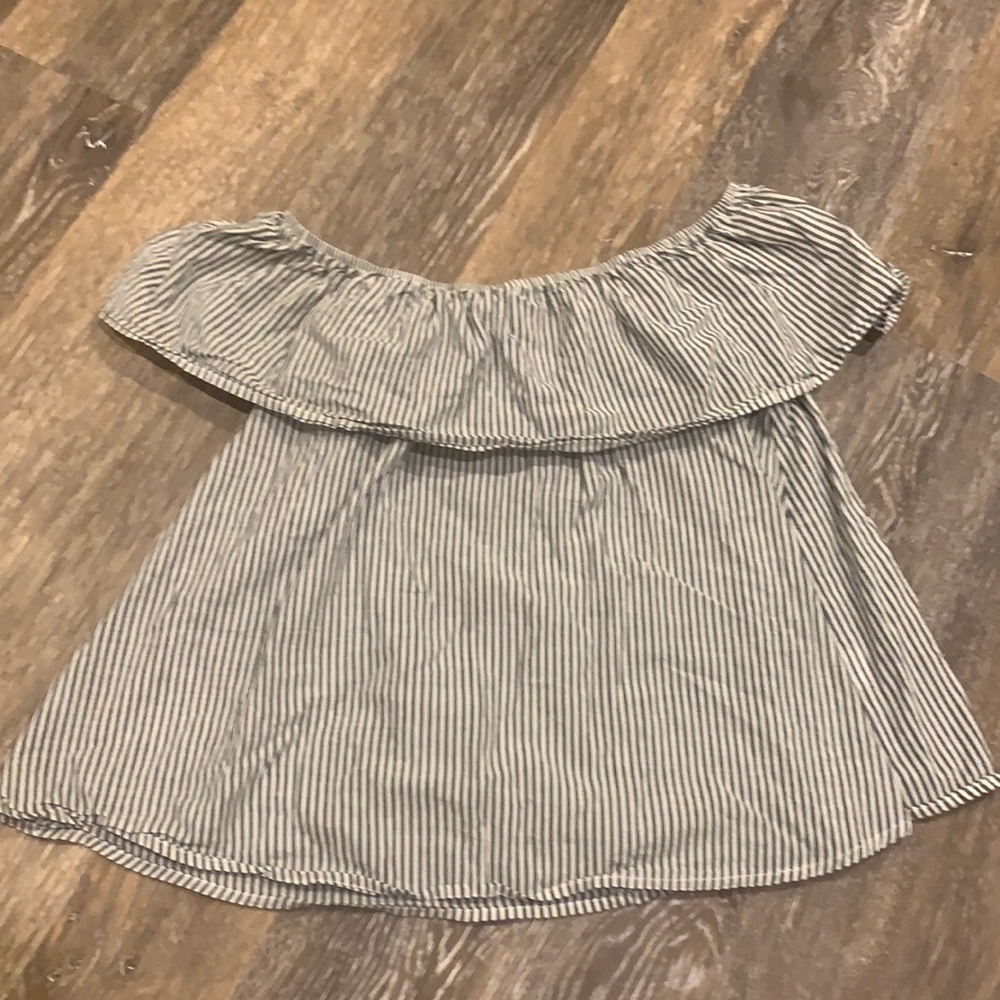Grey and White Off the Shoulder Top